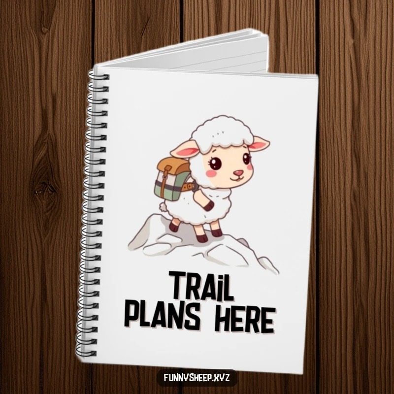 Funny sheep notebook with a fluffy sheep wearing a backpack, setting off on an adventurous climb, a motivational journal.