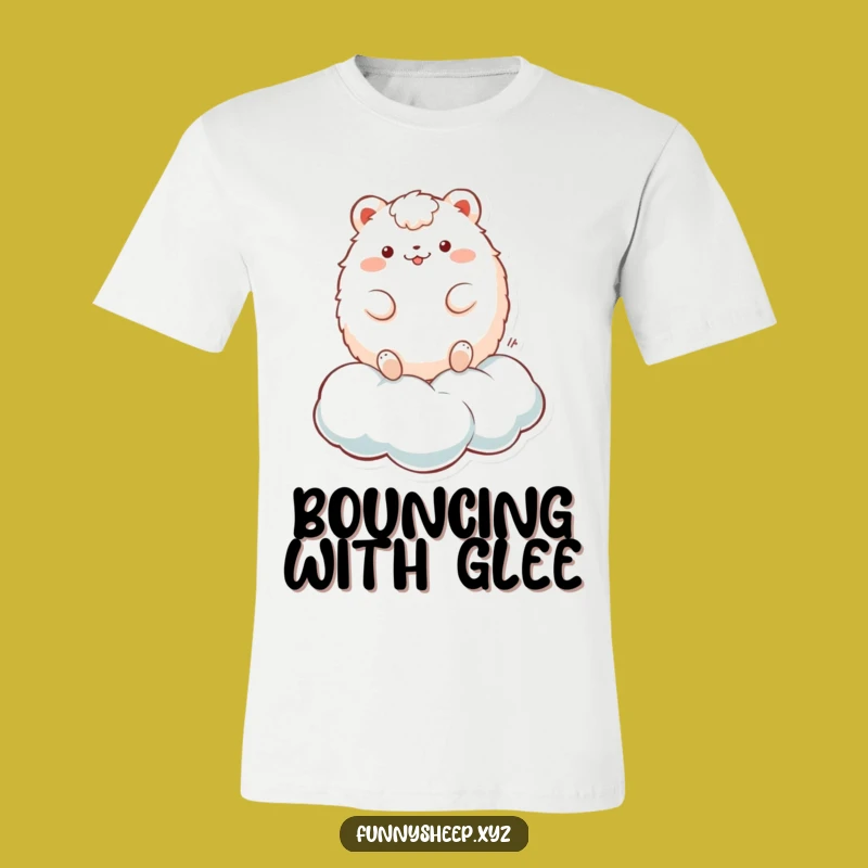 Funny Cloud Animal T-Shirt: Fluffy Character Bouncing on Cloud, Cute Funny Gift