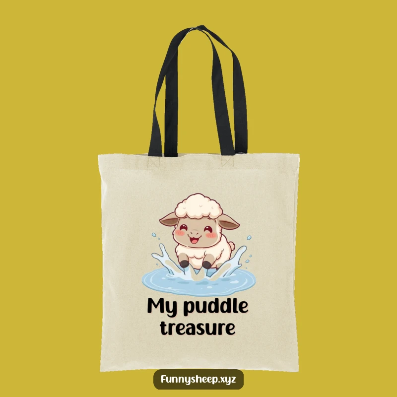 Funny Sheep Puddle Tote Bag, Stylish Gleeful Splasher Carryall, Practical Humorous Gift